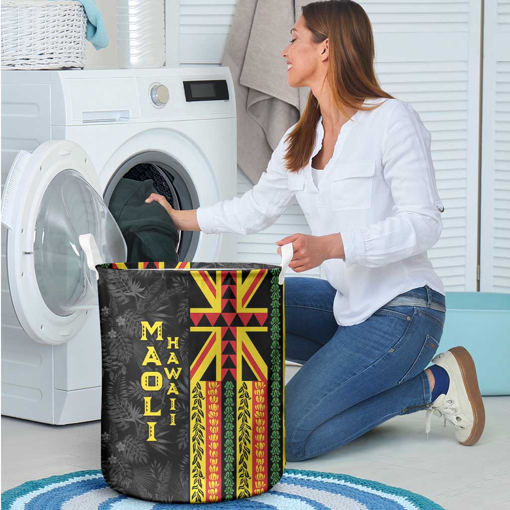 Hawaii Maoli Spirit Laundry Basket Kakau Pattern With Flower Lei - Polynesian Pride