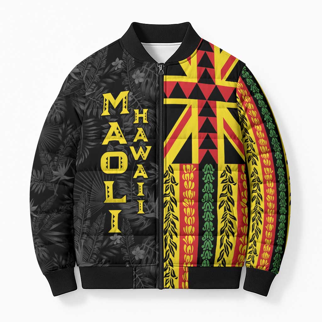 Hawaii Maoli Spirit Bomber Puffer Jacket Kakau Pattern With Flower Lei - Polynesian Pride