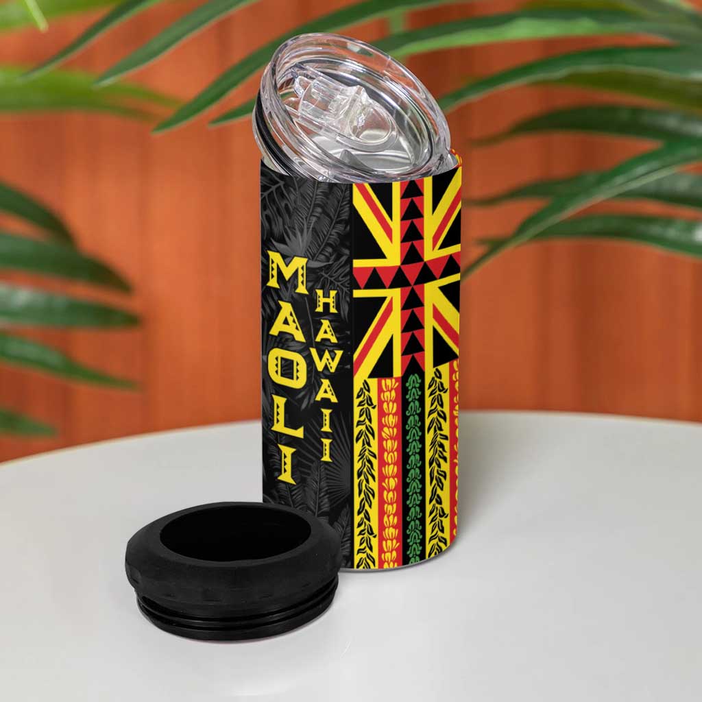 Hawaii Maoli Spirit 4 in 1 Can Cooler Tumbler Kakau Pattern With Flower Lei LT05 - Polynesian Pride