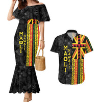Hawaii Maoli Spirit Couples Matching Mermaid Dress and Hawaiian Shirt Kakau Pattern With Flower Lei LT05 Black - Polynesian Pride