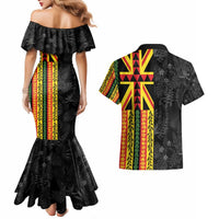 Hawaii Maoli Spirit Couples Matching Mermaid Dress and Hawaiian Shirt Kakau Pattern With Flower Lei LT05 - Polynesian Pride