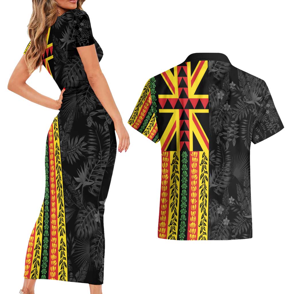 Hawaii Maoli Spirit Couples Matching Short Sleeve Bodycon Dress and Hawaiian Shirt Kakau Pattern With Flower Lei - Polynesian Pride