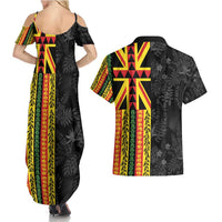 Hawaii Maoli Spirit Couples Matching Summer Maxi Dress and Hawaiian Shirt Kakau Pattern With Flower Lei LT05 - Polynesian Pride