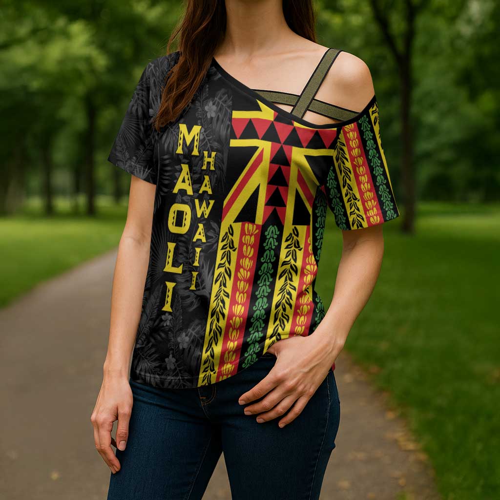 Hawaii Maoli Spirit Cross Shoulder Shirt Kakau Pattern With Flower Lei - Polynesian Pride