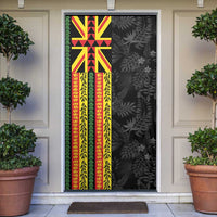 Hawaii Maoli Spirit Door Cover Kakau Pattern With Flower Lei LT05 Black - Polynesian Pride