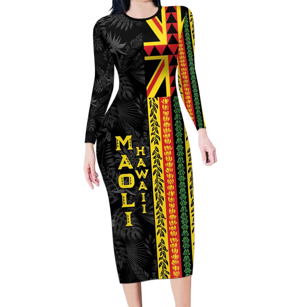 Hawaii Maoli Spirit Family Matching Long Sleeve Bodycon Dress and Hawaiian Shirt Kakau Pattern With Flower Lei - Polynesian Pride
