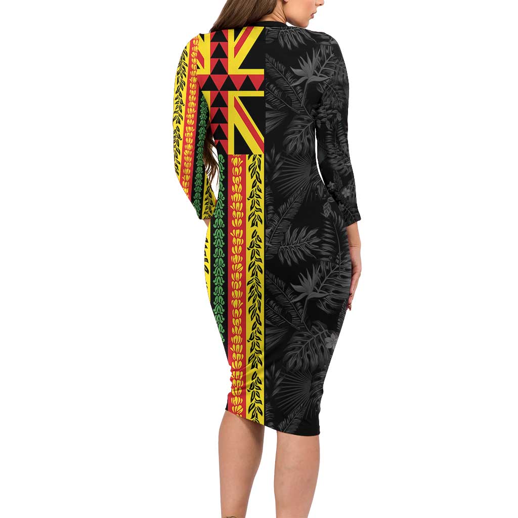 Hawaii Maoli Spirit Family Matching Long Sleeve Bodycon Dress and Hawaiian Shirt Kakau Pattern With Flower Lei - Polynesian Pride