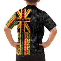 Hawaii Maoli Spirit Family Matching Off Shoulder Short Dress and Hawaiian Shirt Kakau Pattern With Flower Lei - Polynesian Pride