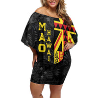 Hawaii Maoli Spirit Family Matching Off Shoulder Short Dress and Hawaiian Shirt Kakau Pattern With Flower Lei - Polynesian Pride