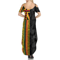 Hawaii Maoli Spirit Family Matching Summer Maxi Dress and Hawaiian Shirt Kakau Pattern With Flower Lei - Polynesian Pride