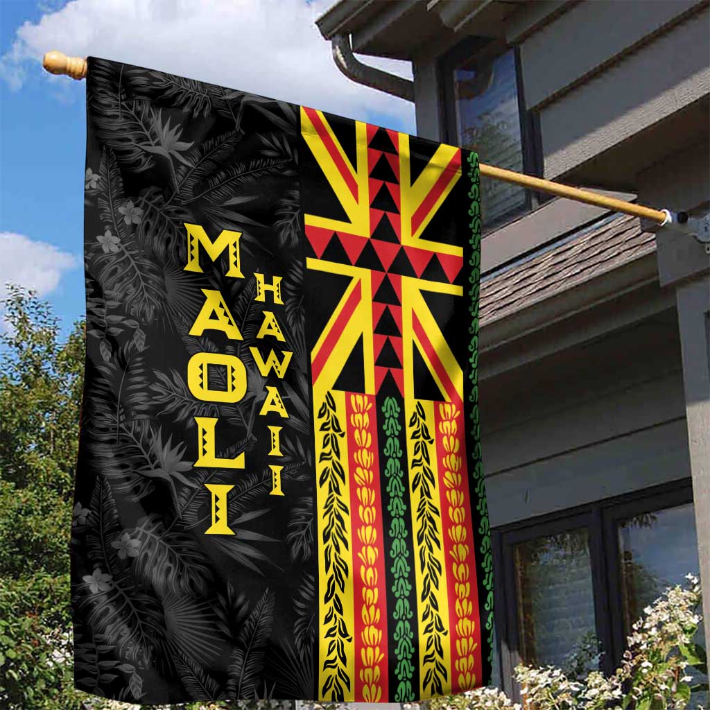 Hawaii Maoli Spirit Garden Flag Kakau Pattern With Flower Lei LT05 - Polynesian Pride