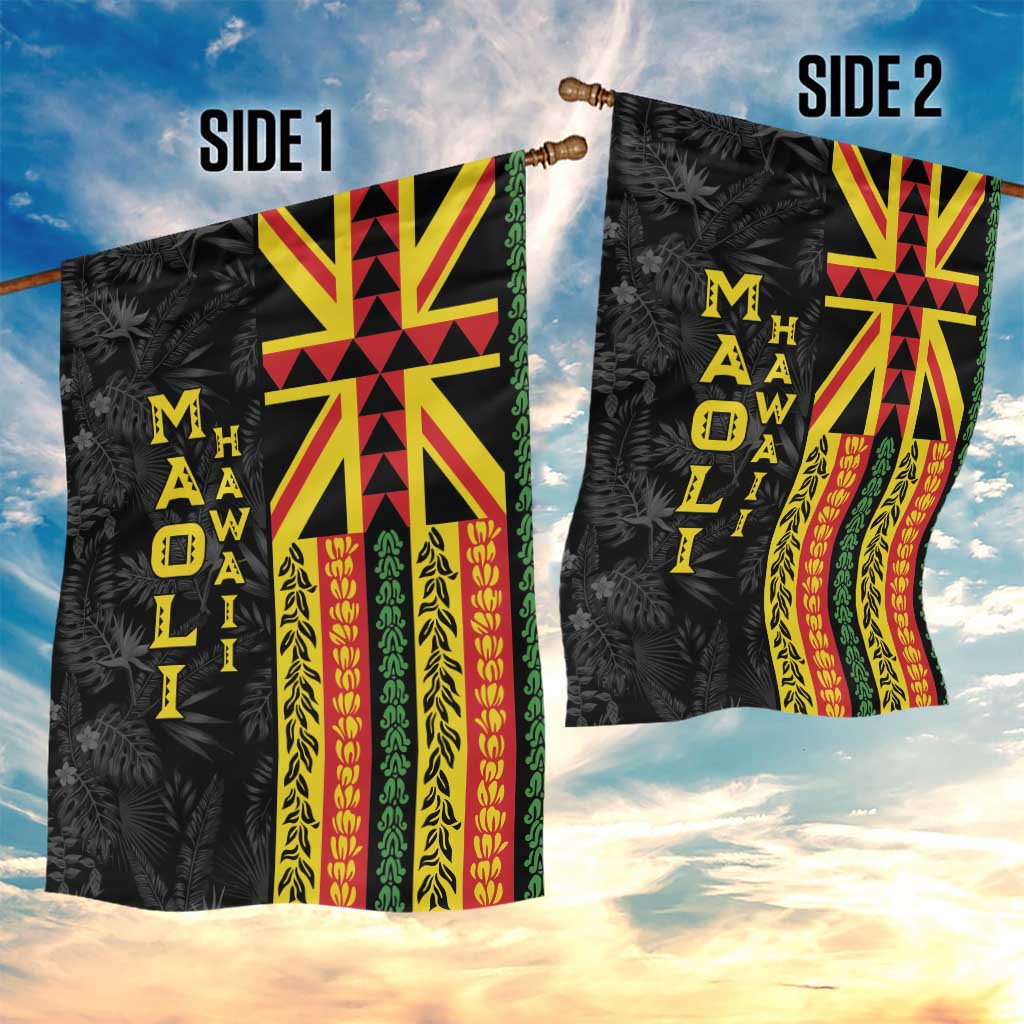 Hawaii Maoli Spirit Garden Flag Kakau Pattern With Flower Lei LT05 - Polynesian Pride