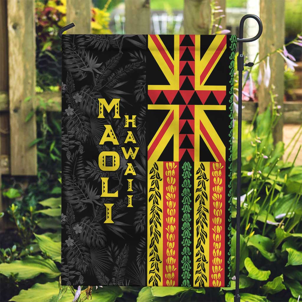 Hawaii Maoli Spirit Garden Flag Kakau Pattern With Flower Lei LT05 Garden Flag Black - Polynesian Pride
