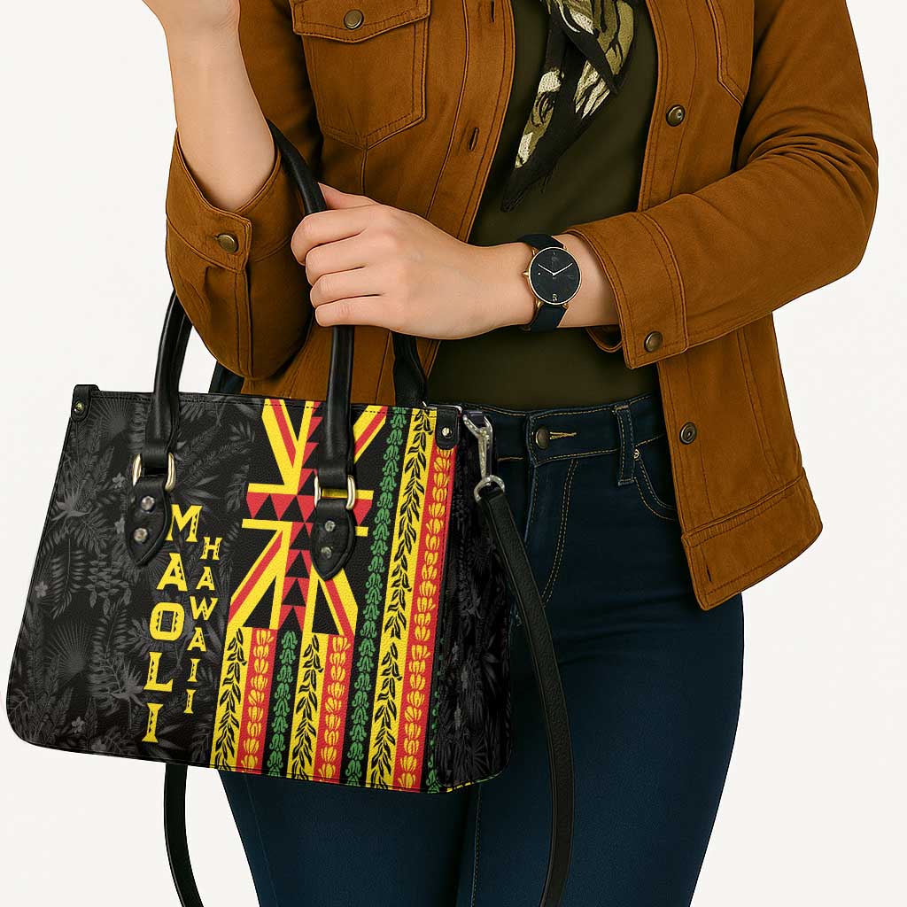 Hawaii Maoli Spirit Leather Bag Kakau Pattern With Flower Lei - Polynesian Pride