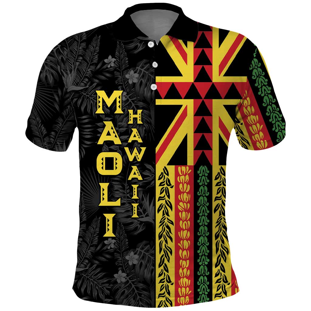 Hawaii Maoli Spirit Polo Shirt Kakau Pattern With Flower Lei LT05 Black - Polynesian Pride