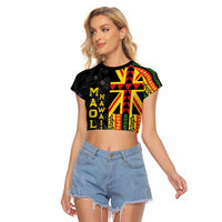 Hawaii Maoli Spirit Raglan Cropped T Shirt Kakau Pattern With Flower Lei - Polynesian Pride