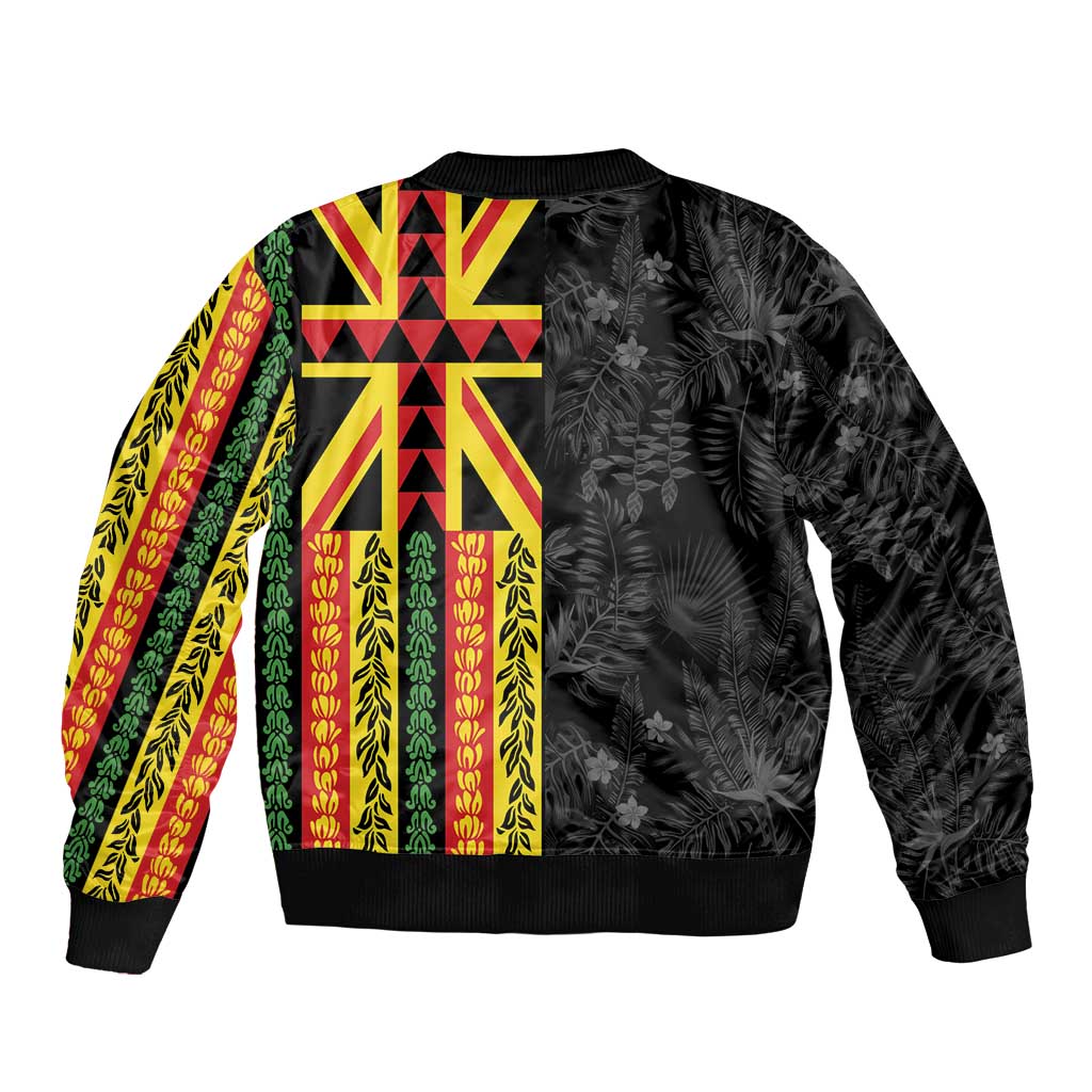 Hawaii Maoli Spirit Sleeve Zip Bomber Jacket Kakau Pattern With Flower Lei LT05 - Polynesian Pride