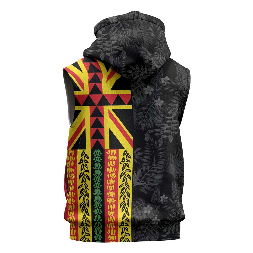 Hawaii Maoli Spirit Sleeveless Hoodie Kakau Pattern With Flower Lei - Polynesian Pride