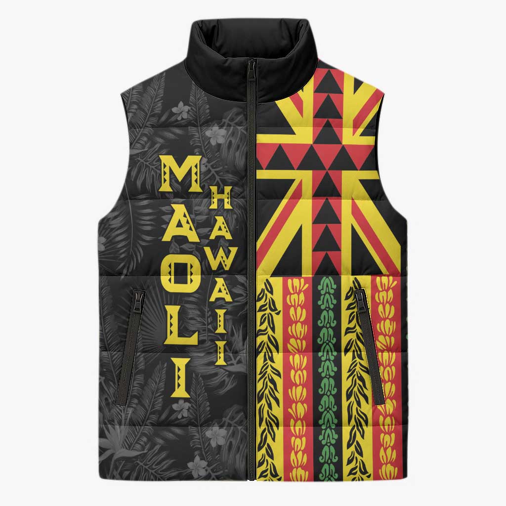 Hawaii Maoli Spirit Sleeveless Puffer Jacket Kakau Pattern With Flower Lei - Polynesian Pride