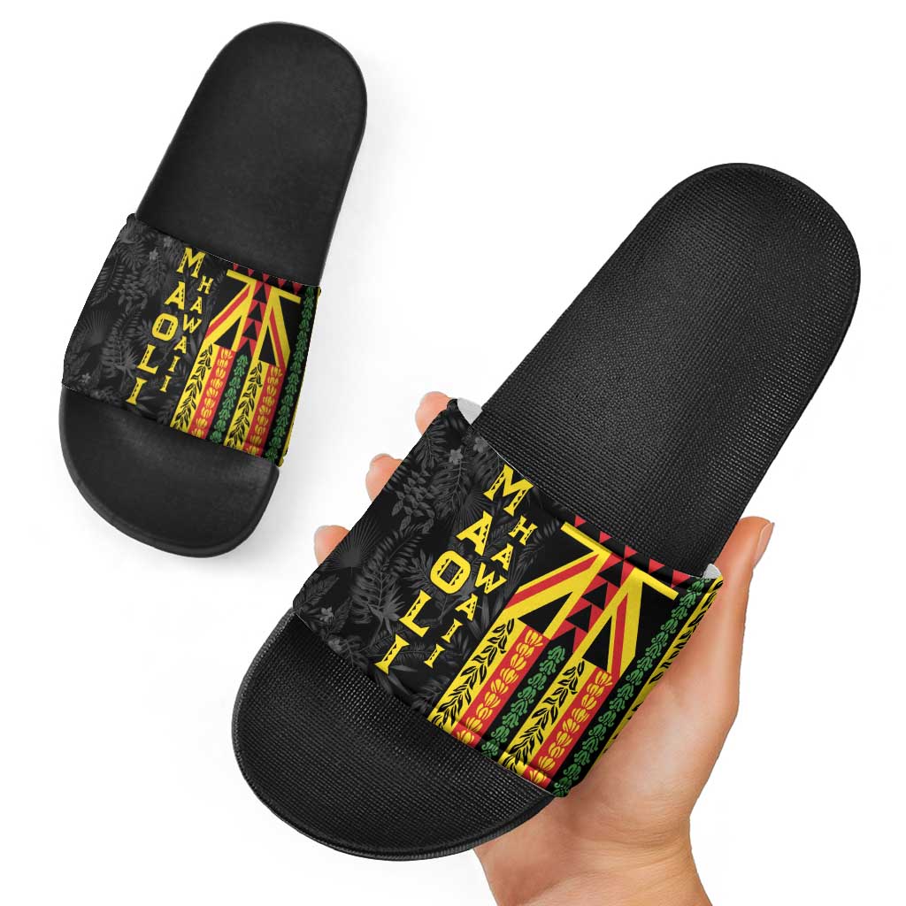 Hawaii Maoli Spirit Slide Sandals Kakau Pattern With Flower Lei LT05 - Polynesian Pride