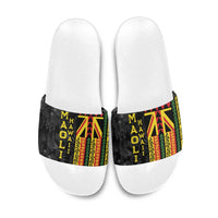 Hawaii Maoli Spirit Slide Sandals Kakau Pattern With Flower Lei LT05 Black - Polynesian Pride