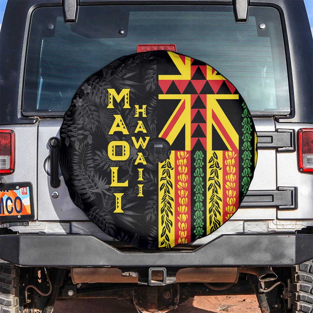 Hawaii Maoli Spirit Spare Tire Cover Kakau Pattern With Flower Lei LT05 Black - Polynesian Pride
