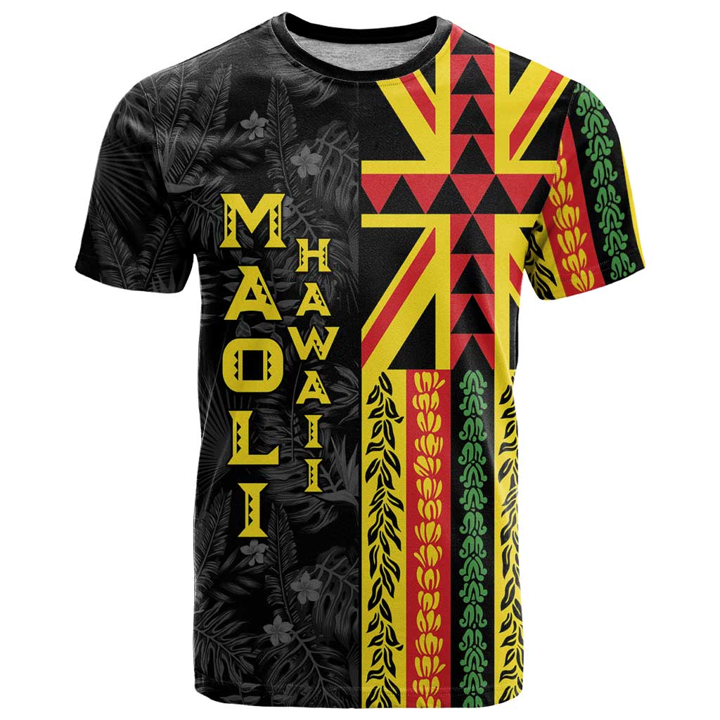 Hawaii Maoli Spirit T Shirt Kakau Pattern With Flower Lei LT05 Black - Polynesian Pride