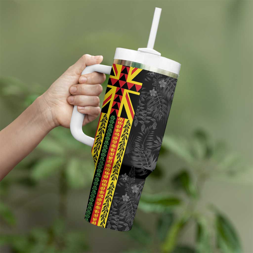 Hawaii Maoli Spirit Tumbler With Handle Kakau Pattern With Flower Lei LT05 - Polynesian Pride