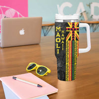 Hawaii Maoli Spirit Tumbler With Handle Kakau Pattern With Flower Lei LT05 - Polynesian Pride
