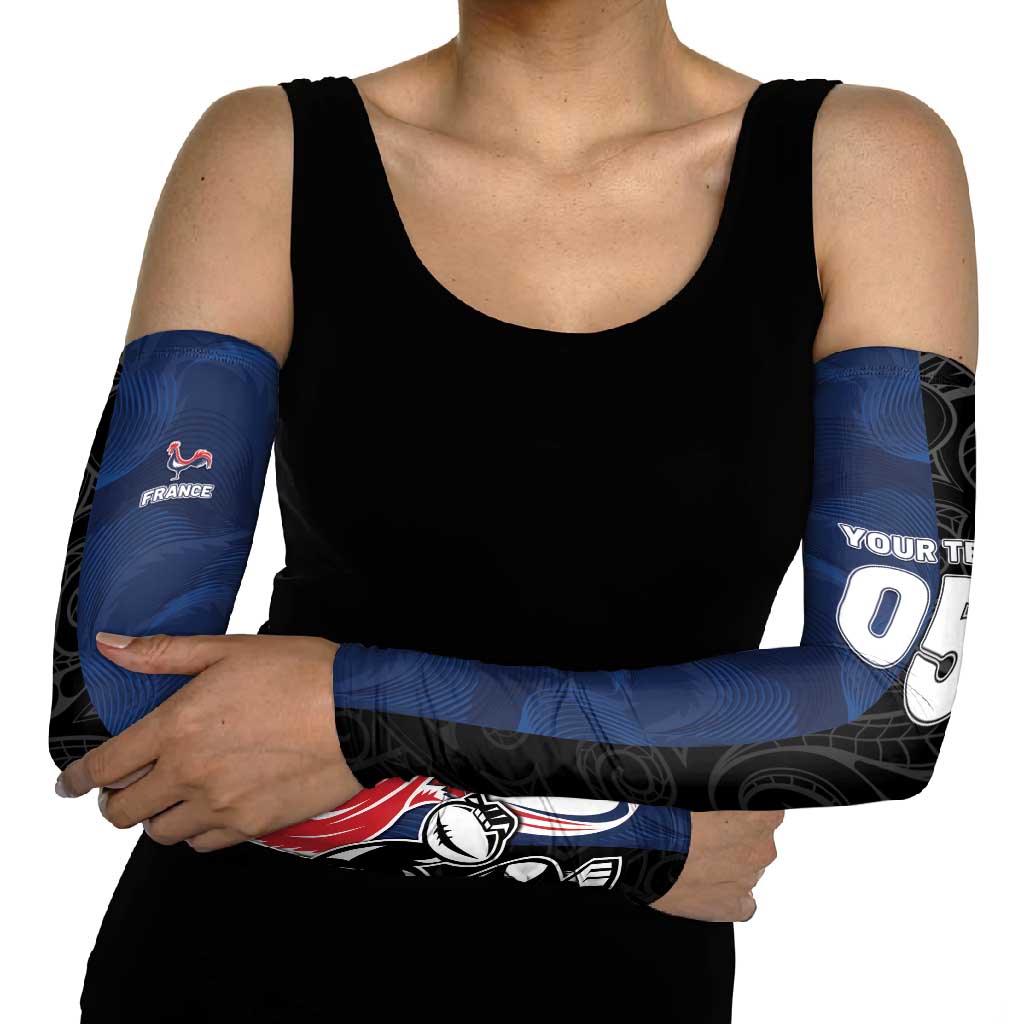 France And New Zealand Rugby Custom Arm Sleeves Les Bleus Rooster With Maori Tiki LT05 - Polynesian Pride