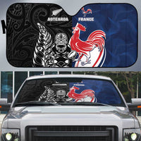 France And New Zealand Rugby Auto Sun Shade Les Bleus Rooster With Maori Tiki LT05 Black - Polynesian Pride