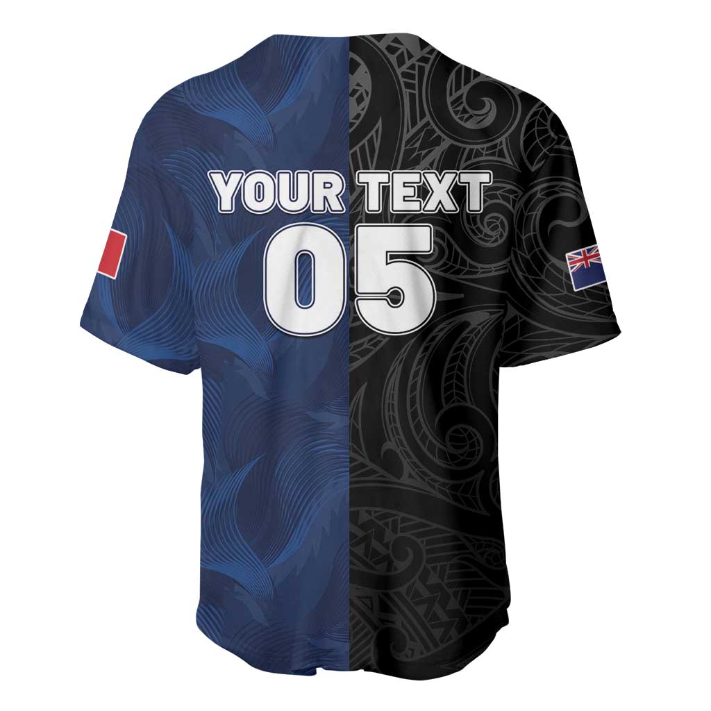France And New Zealand Rugby Custom Baseball Jersey Les Bleus Rooster With Maori Tiki LT05 - Polynesian Pride