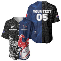 France And New Zealand Rugby Custom Baseball Jersey Les Bleus Rooster With Maori Tiki LT05 - Polynesian Pride