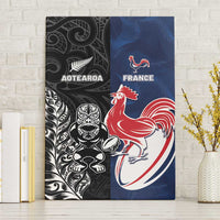 France And New Zealand Rugby Canvas Wall Art Les Bleus Rooster With Maori Tiki LT05 Without Frame Black - Polynesian Pride