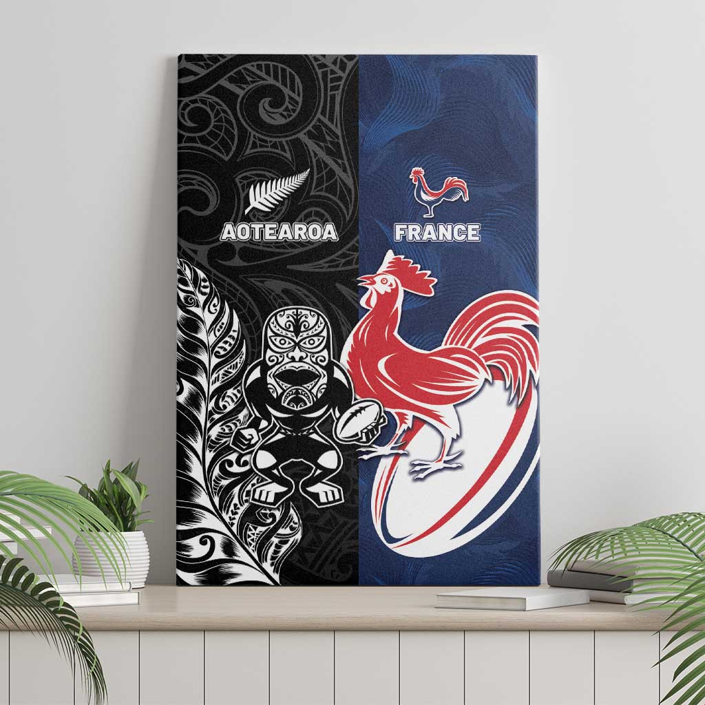 France And New Zealand Rugby Canvas Wall Art Les Bleus Rooster With Maori Tiki LT05 - Polynesian Pride