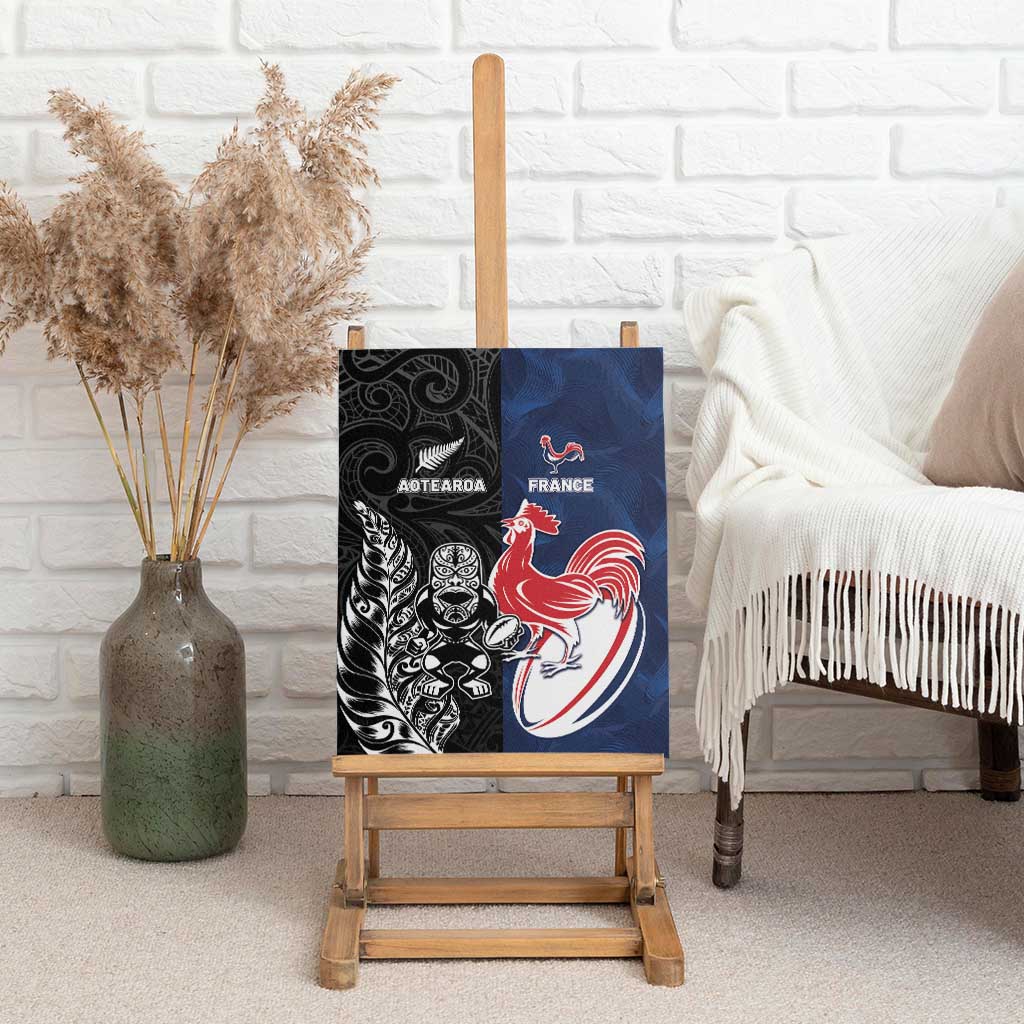 France And New Zealand Rugby Canvas Wall Art Les Bleus Rooster With Maori Tiki LT05 - Polynesian Pride