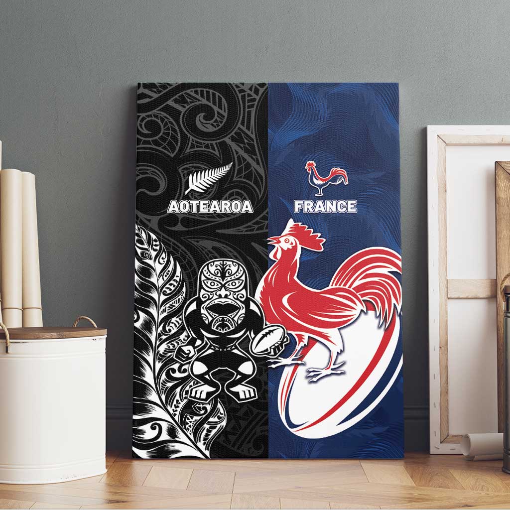 France And New Zealand Rugby Canvas Wall Art Les Bleus Rooster With Maori Tiki LT05 - Polynesian Pride
