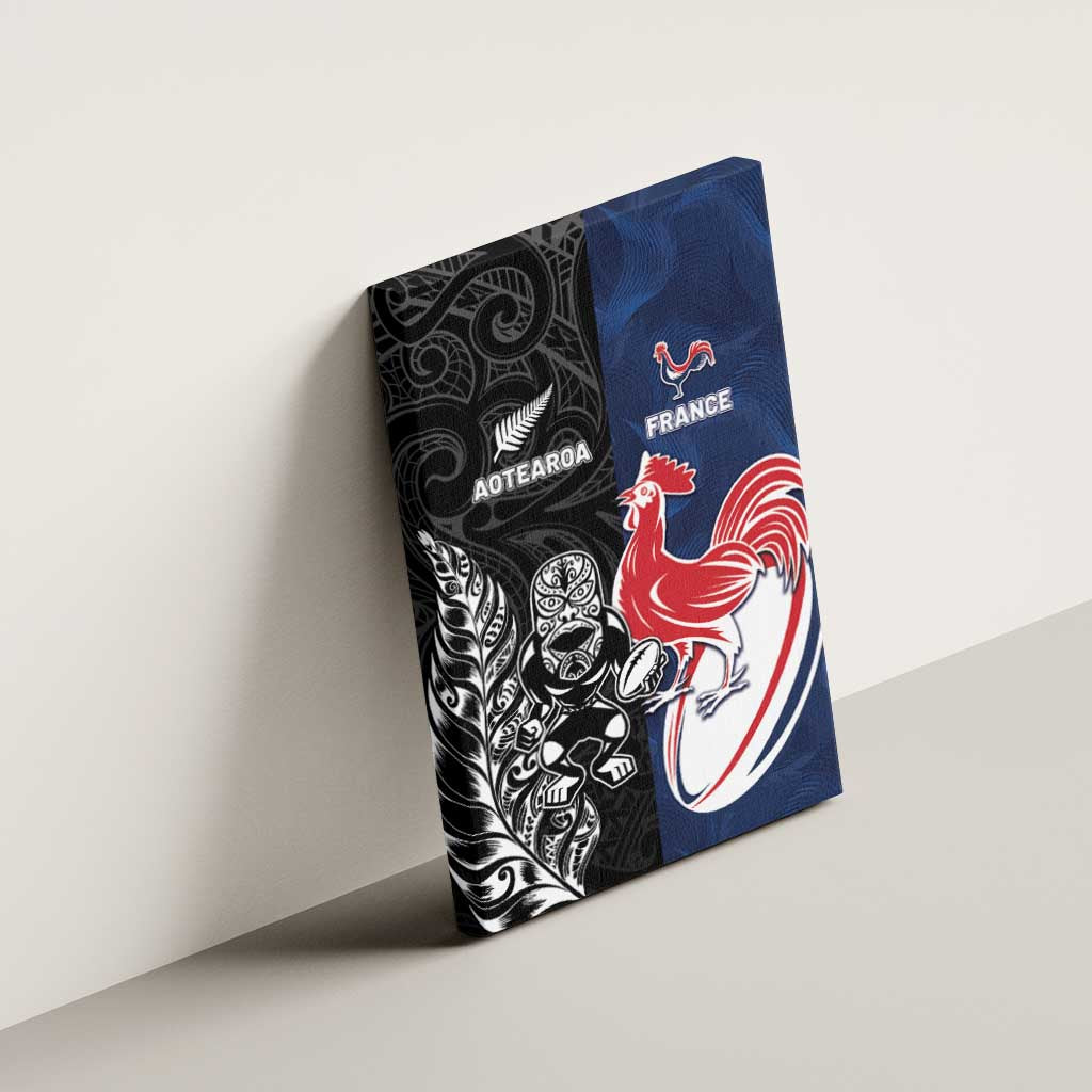 France And New Zealand Rugby Canvas Wall Art Les Bleus Rooster With Maori Tiki LT05 - Polynesian Pride