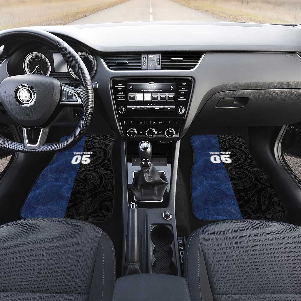 France And New Zealand Rugby Custom Car Mats Les Bleus Rooster With Maori Tiki LT05 Set 2pcs - Front Black - Polynesian Pride