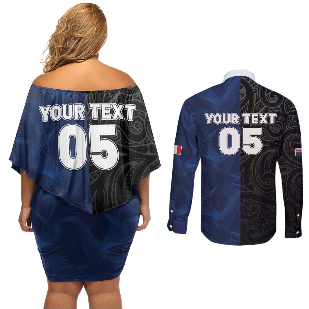 France And New Zealand Rugby Custom Couples Matching Off Shoulder Short Dress and Long Sleeve Button Shirt Les Bleus Rooster With Maori Tiki - Polynesian Pride