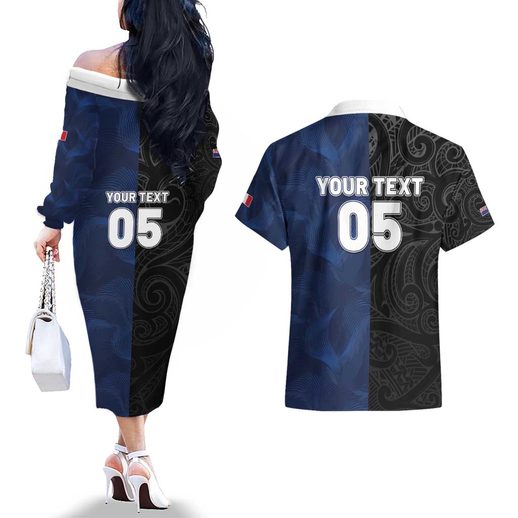 France And New Zealand Rugby Custom Couples Matching Off The Shoulder Long Sleeve Dress and Hawaiian Shirt Les Bleus Rooster With Maori Tiki - Polynesian Pride