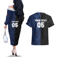 France And New Zealand Rugby Custom Couples Matching Off The Shoulder Long Sleeve Dress and Hawaiian Shirt Les Bleus Rooster With Maori Tiki - Polynesian Pride