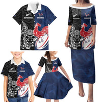 France And New Zealand Rugby Custom Family Matching Puletasi and Hawaiian Shirt Les Bleus Rooster With Maori Tiki LT05 - Polynesian Pride