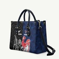 France And New Zealand Rugby Leather Bag Les Bleus Rooster With Maori Tiki LT05 Black - Polynesian Pride