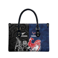 France And New Zealand Rugby Leather Bag Les Bleus Rooster With Maori Tiki LT05 - Polynesian Pride