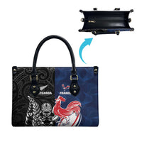 France And New Zealand Rugby Leather Bag Les Bleus Rooster With Maori Tiki LT05 - Polynesian Pride