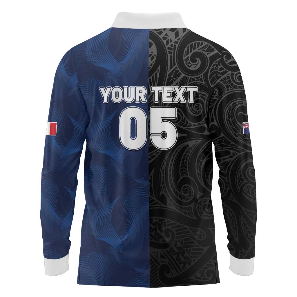 France And New Zealand Rugby Custom Long Sleeve Polo Shirt Les Bleus Rooster With Maori Tiki LT05 - Polynesian Pride
