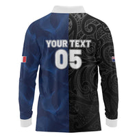 France And New Zealand Rugby Custom Long Sleeve Polo Shirt Les Bleus Rooster With Maori Tiki LT05 - Polynesian Pride