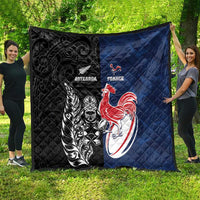 France And New Zealand Rugby Quilt Les Bleus Rooster With Maori Tiki LT05 - Polynesian Pride