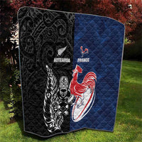 France And New Zealand Rugby Quilt Les Bleus Rooster With Maori Tiki LT05 - Polynesian Pride